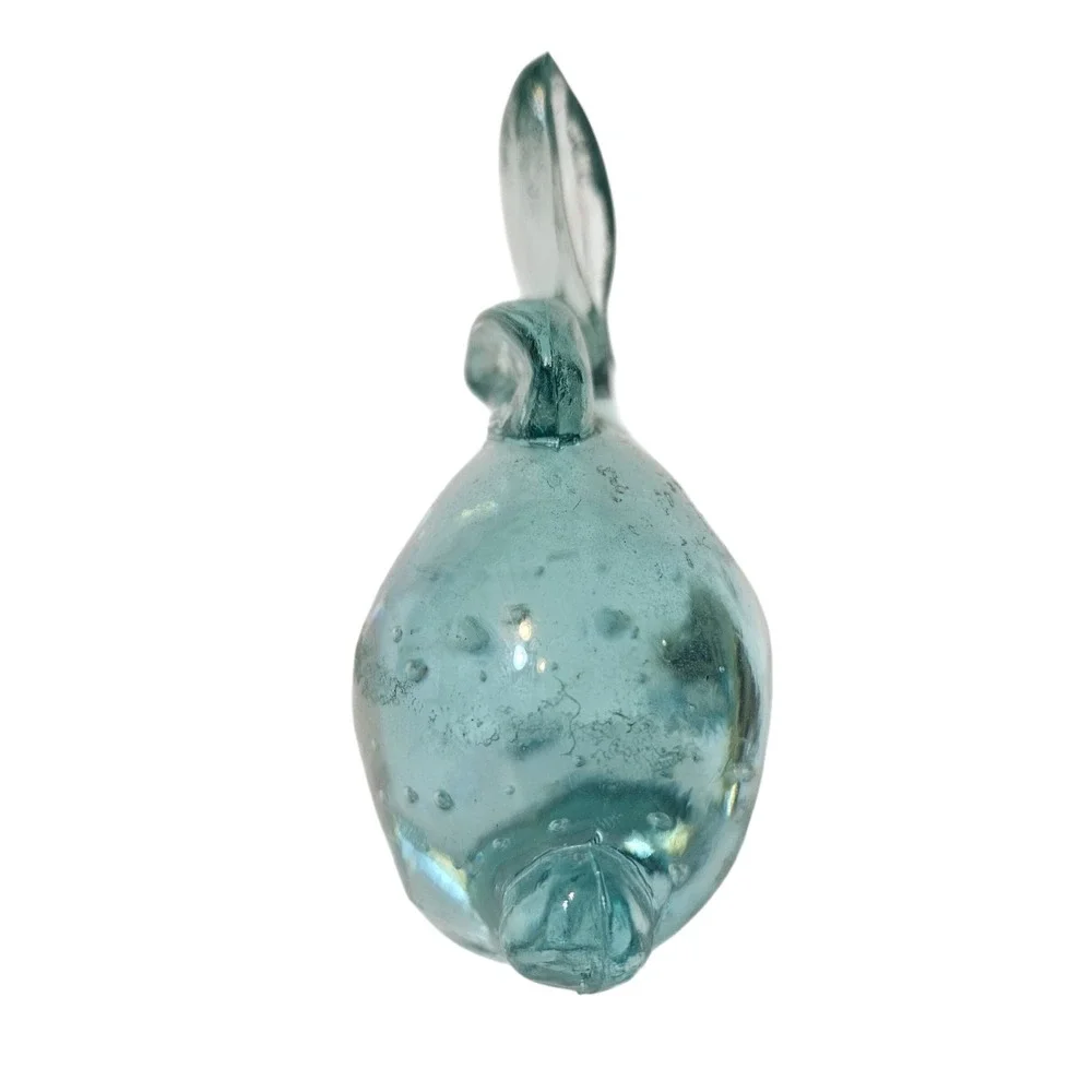 Vintage Murano Style Art Glass Bunny Rabbit Bullicante Clear Aqua Figurine MCM